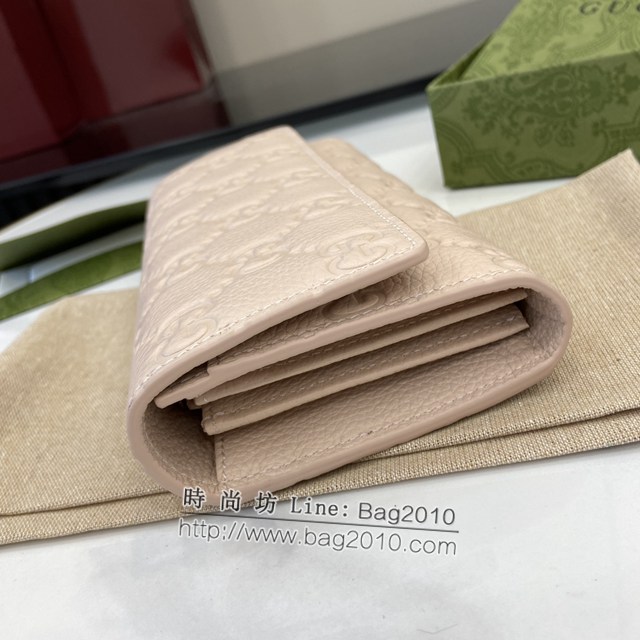 Gucci專櫃古馳最新款Emblem系列超柔軟荔粉色壓花/全皮錢包 jh2089型號：815922